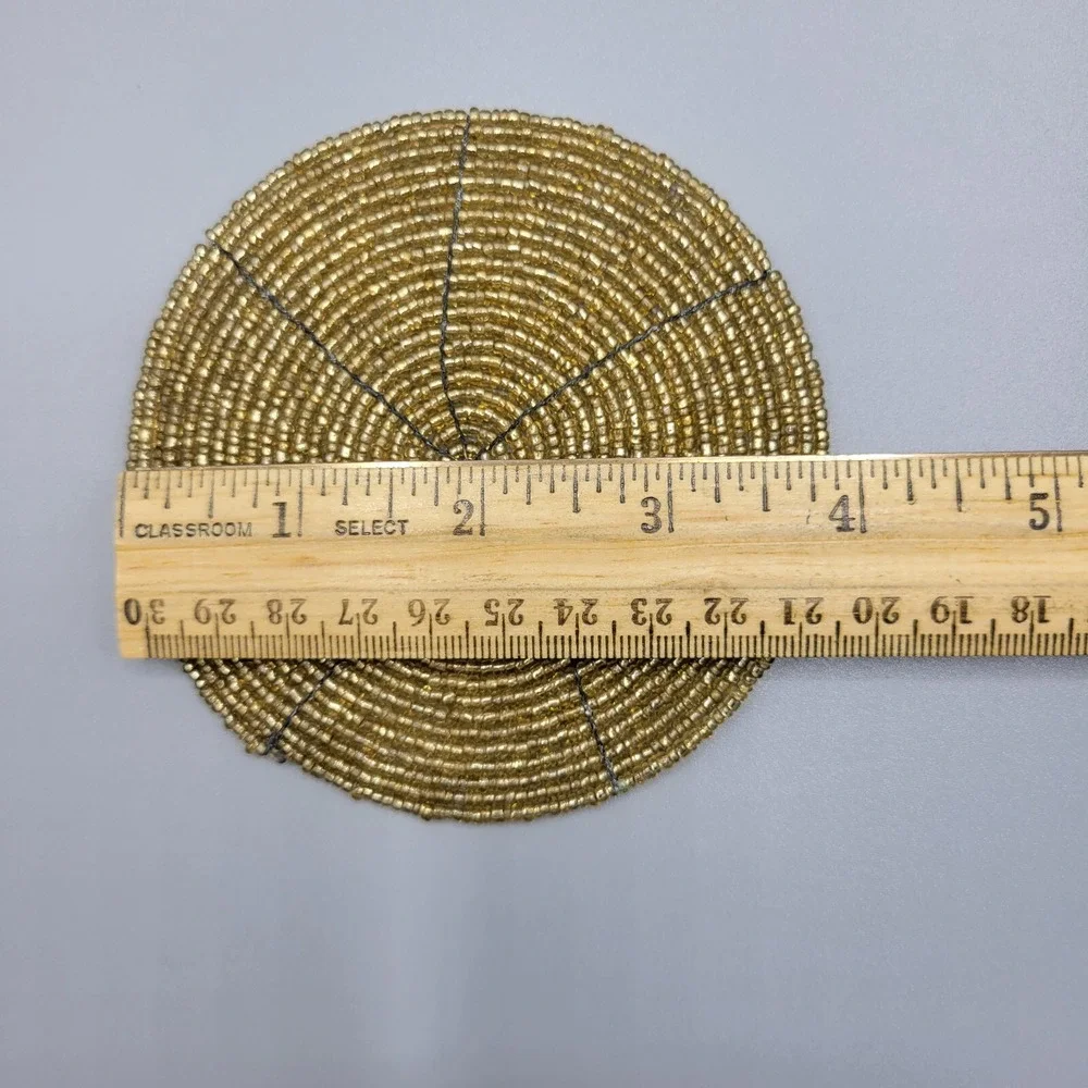 4 Piece Decorative Coaster Set Boho Glass Beads Art Gold Tone Table Decor 4